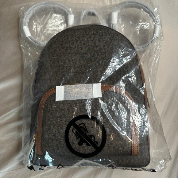 MICHAEL KORS Jaycee Medium MK Monogram Logo Backpack Brown Coated Canvas NWT - Picture 2 of 9